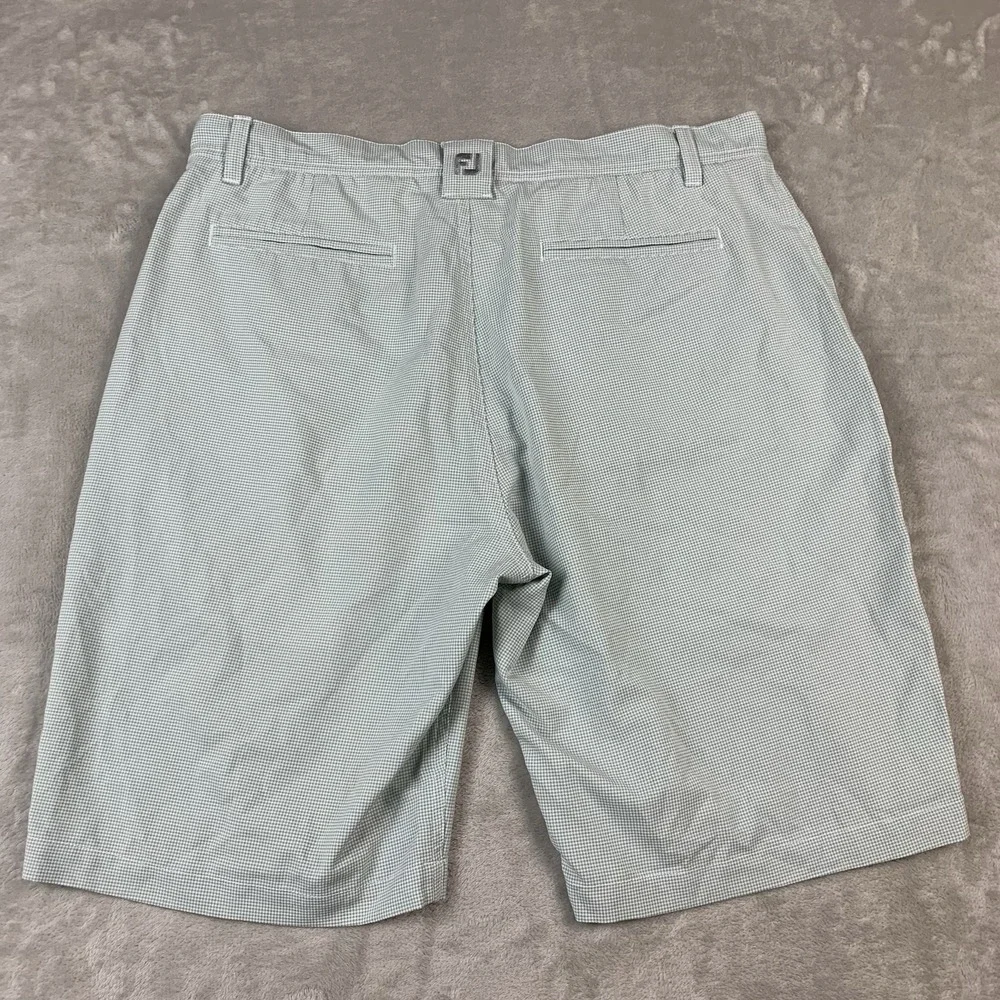 Footjoy Shorts Mens 34* Green Micro Check Golf Chino Casual Polyester Flat Front